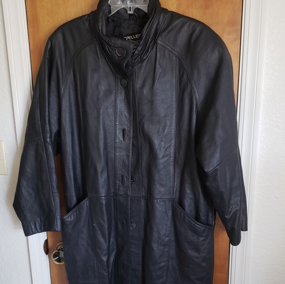 Vintage Pelle long leather oversized trench coat EUC - Picture 1 of 5